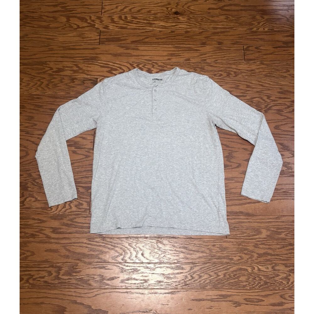 Express Men's Gray Super Soft Stretch Long Sleeve Henley Shirt, Size XL